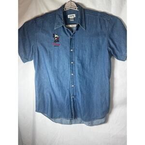 Cintas Disney Store Mickey Mouse Embroidered Denim Work Shirt Button Up Mens